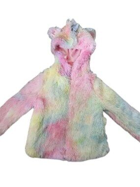 CHENAULT GIRL Fuzzy Plush Unicorn Zip Front Jacket Girls Size 4-5